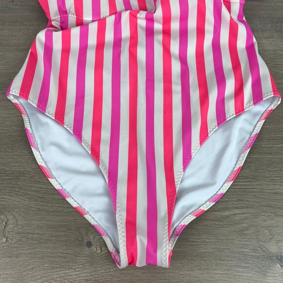 Fabletics White&Pink Stripe Neon Candy Sunset Scoop One Piece Swimsuit Sz.XL - Picture 7 of 16
